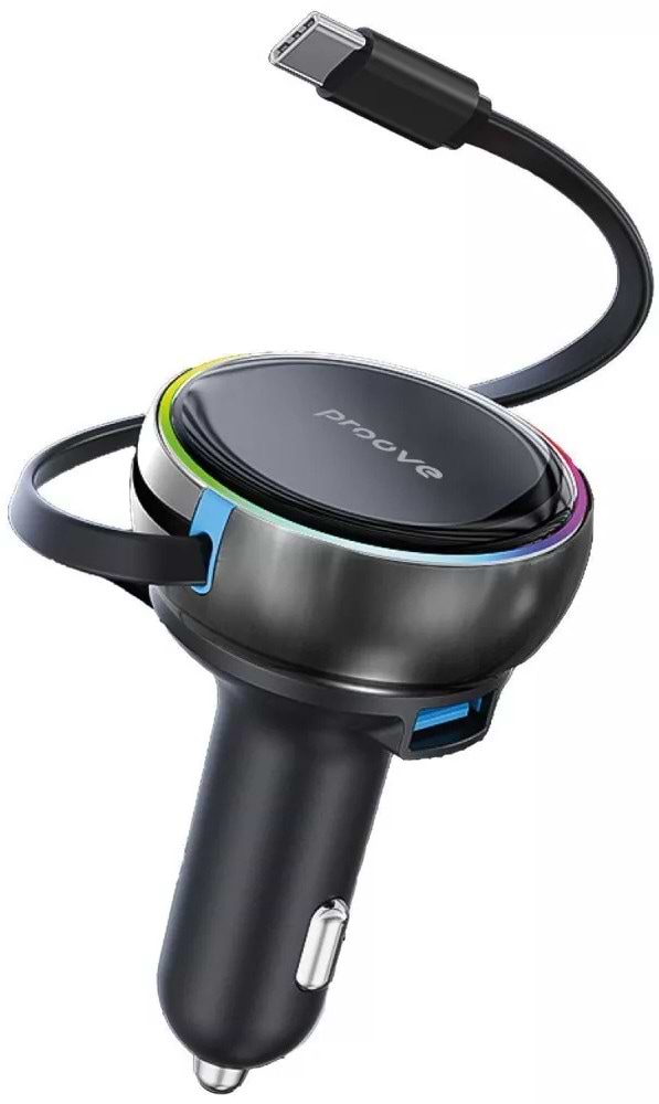 Автомобільний зарядний пристрій Proove Hammer 81W Type-C + USB + Retractable Type-C Cable black (CCHR81110001)